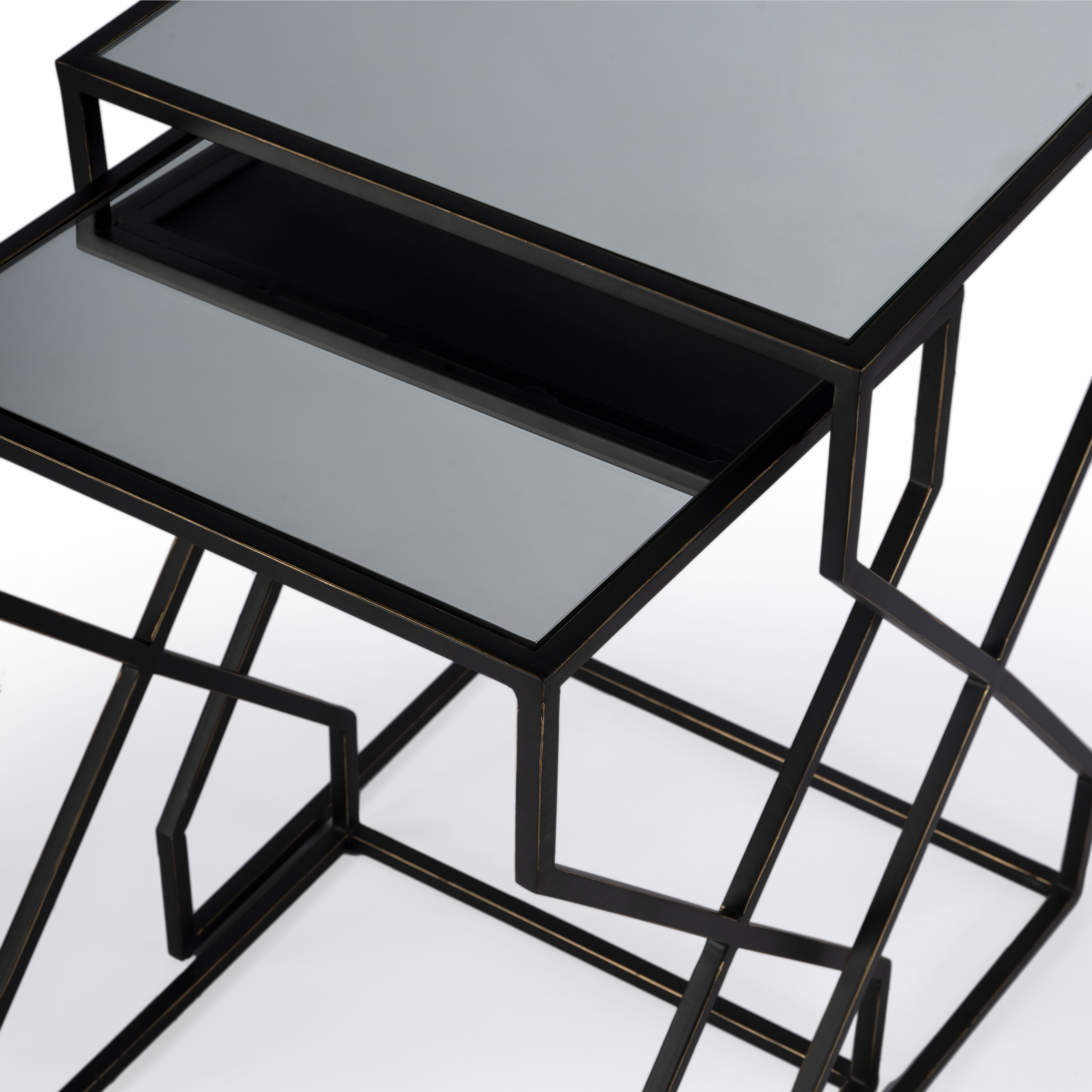 Demi Modern Mirrored Nesting Tables in Black