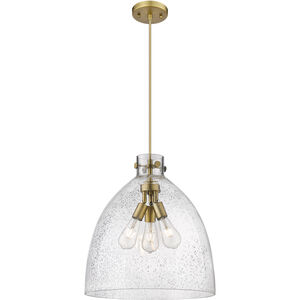 Newton Bell Pendant Ceiling Light in Brushed Brass, Seedy Glass
