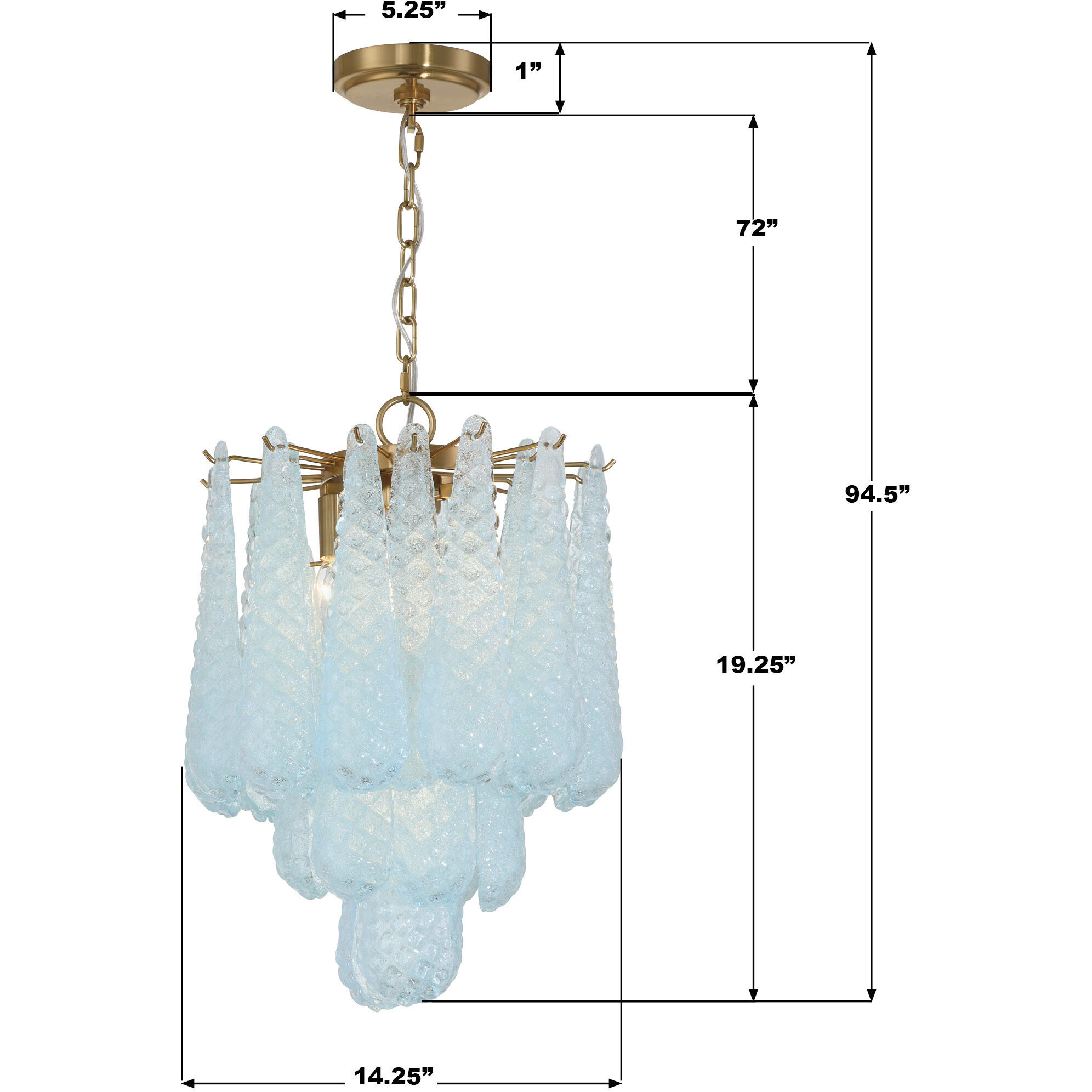 Ollie 4 Light 14.25 inch Aged Brass Chandelier Ceiling Light in Sand Glass Blue
