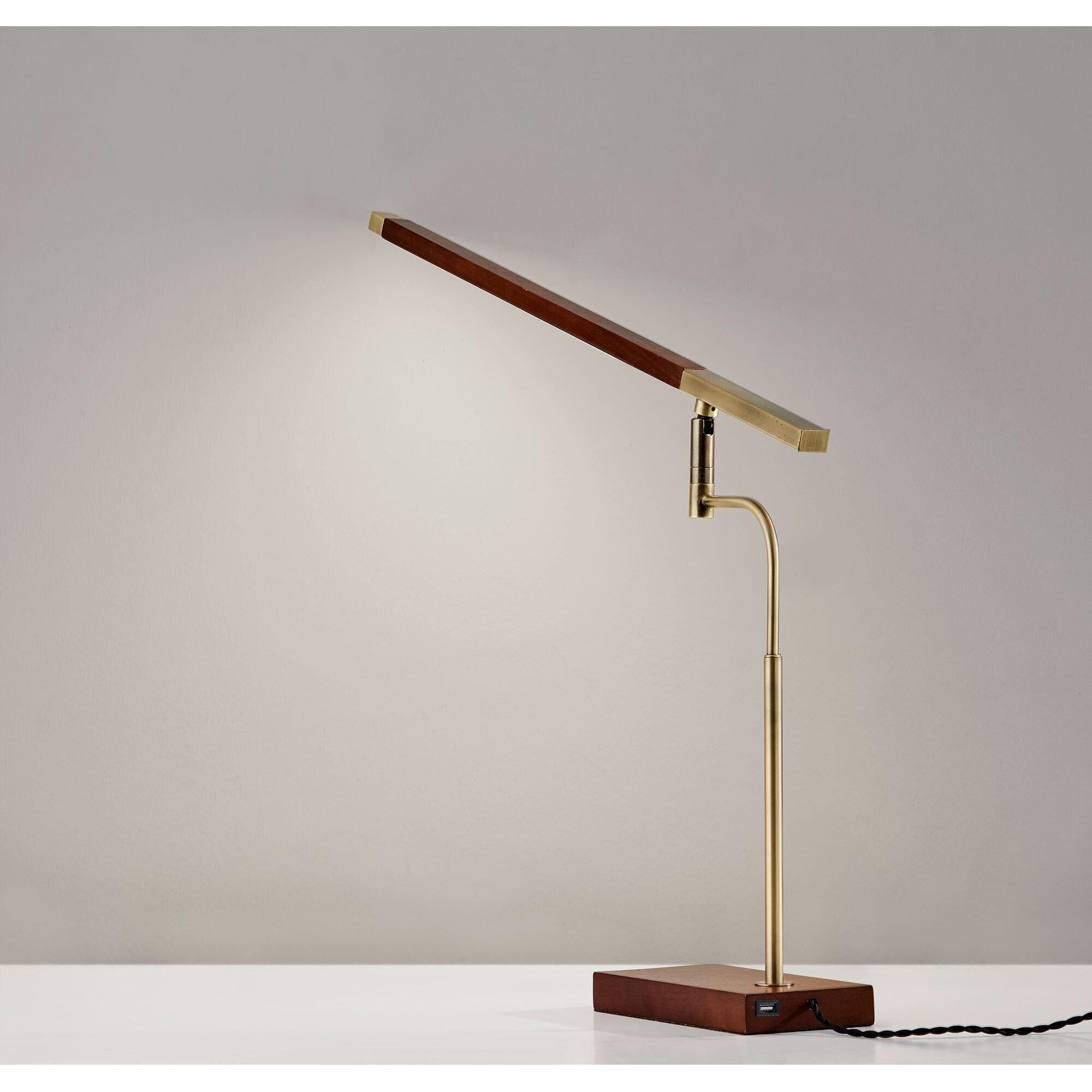 Barrett 17 inch 7.00 watt Walnut with Antique Brass Accents Desk Lamp Portable Light, with USB Port 