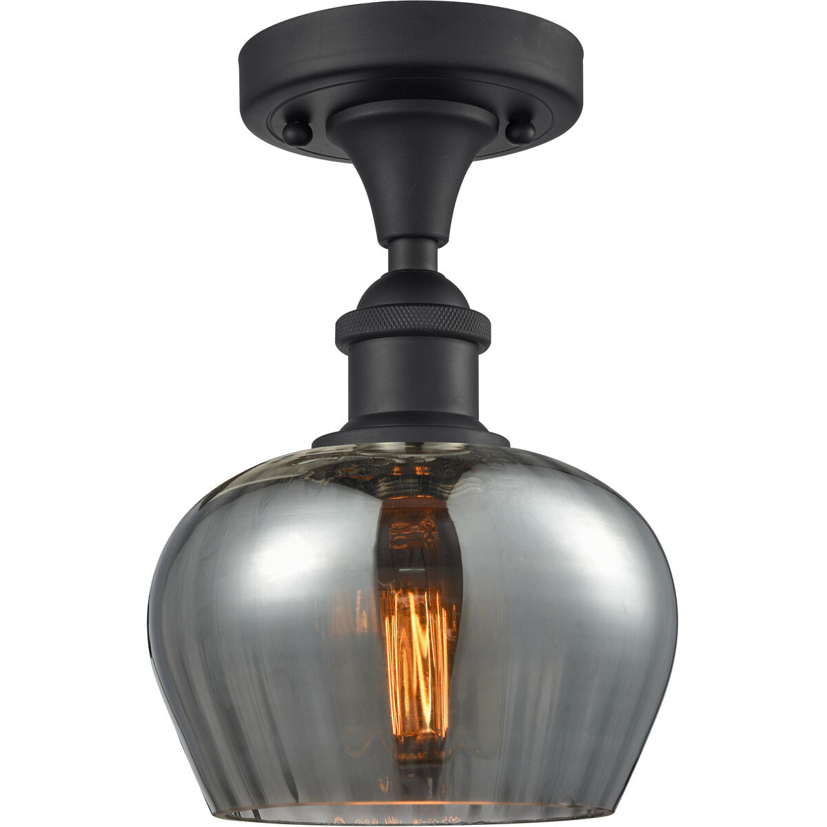 Ballston Fenton 1 Light 7 inch Matte Black Semi Flush Mount Ceiling Light in Plated Smoke Glass Ballston