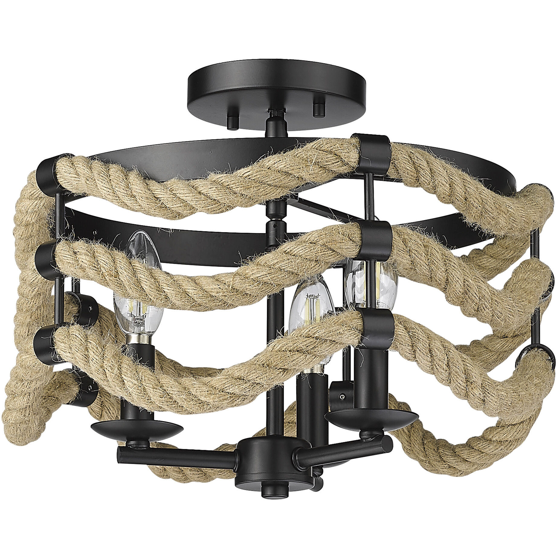 Marissa 3 Light 14.5 inch Matte Black Semi-Flush Mount Ceiling Light