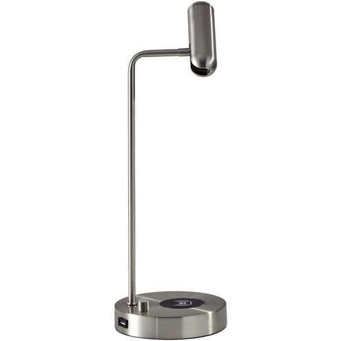 Kaye 17 inch 5.00 watt Brushed Steel Desk Lamp Portable Light, with AdessoCharge Wireless Charging Pad and USB Port