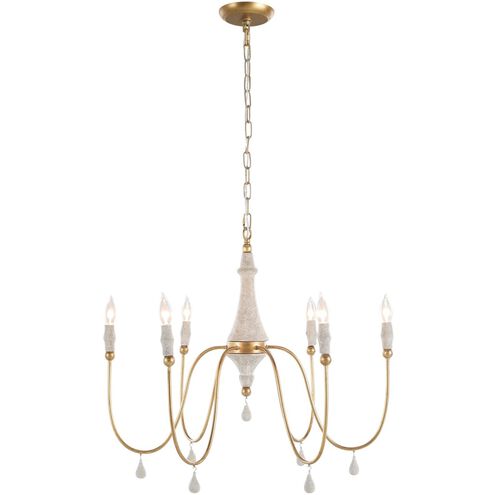Clay 6 Light 31.5 inch Vintage Gold / Distressed Ivory Chandelier Ceiling Light