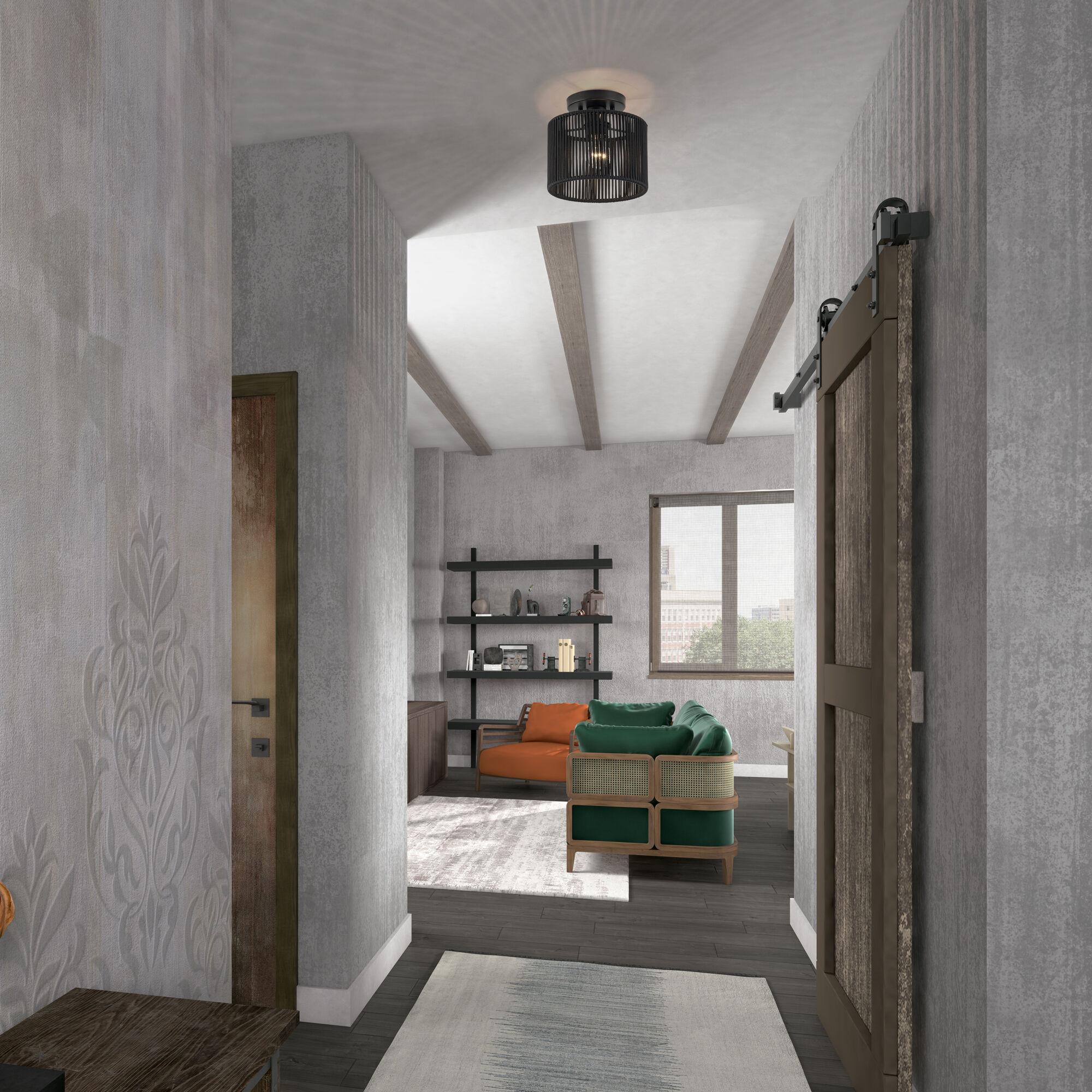 Acordia 1 Light 8.5 inch Black Semi Flush Mount Ceiling Light, Small