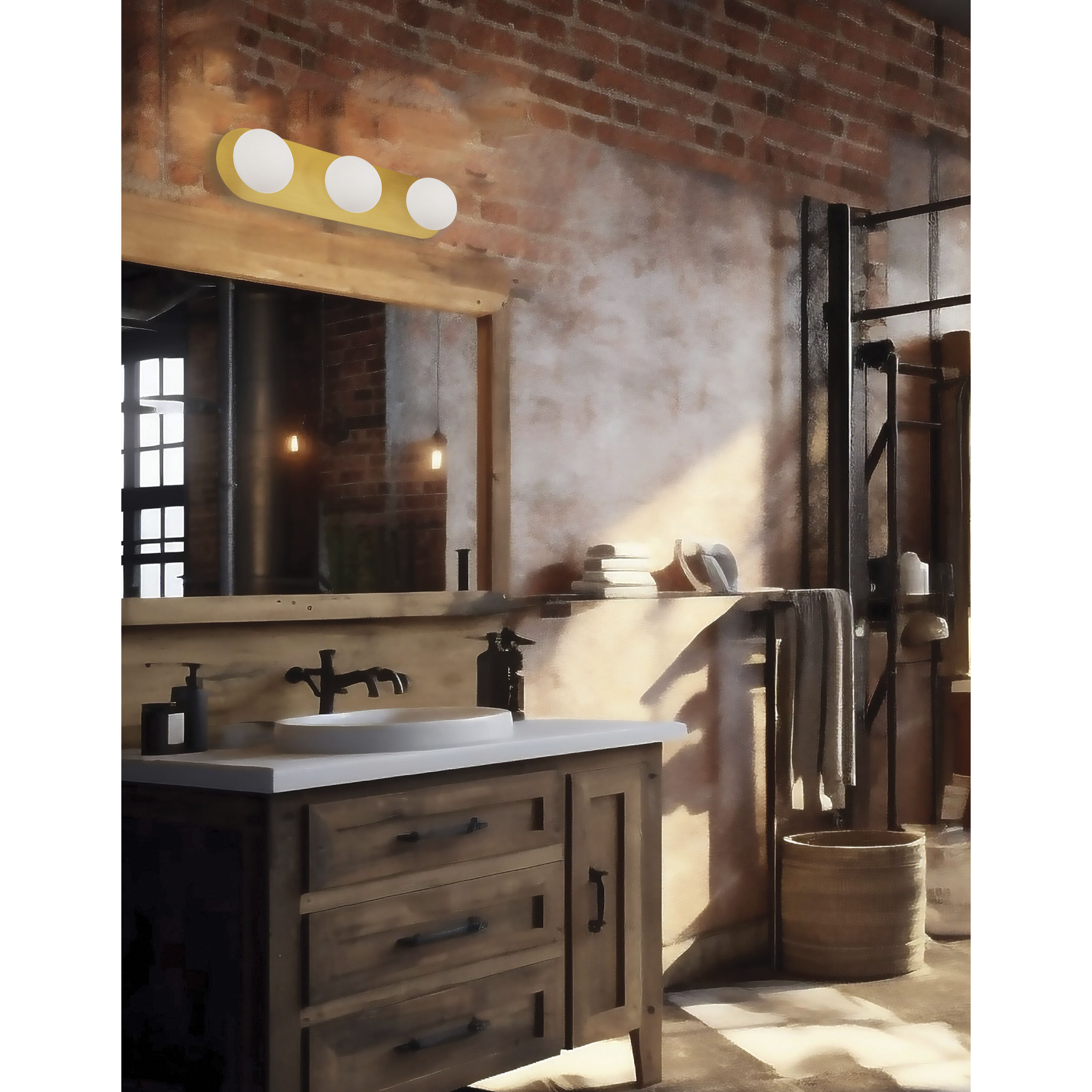 Burlat 3 Light 24.5 inch Aged Brass Vanity Light Wall Light in White