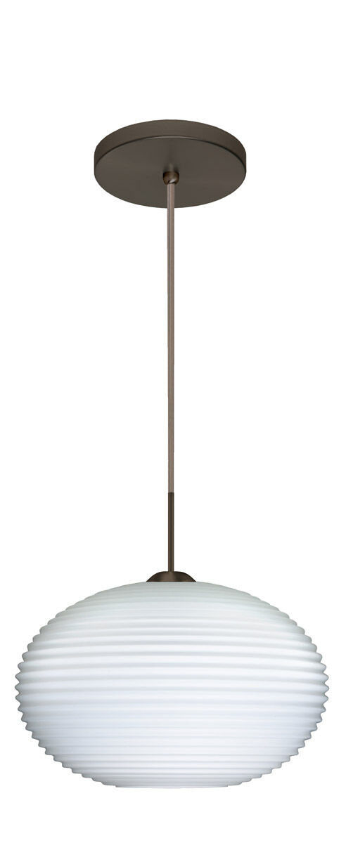 Pape 1 Light Bronze Pendant Ceiling Light in Opal Ribbed Glass, Incandescent