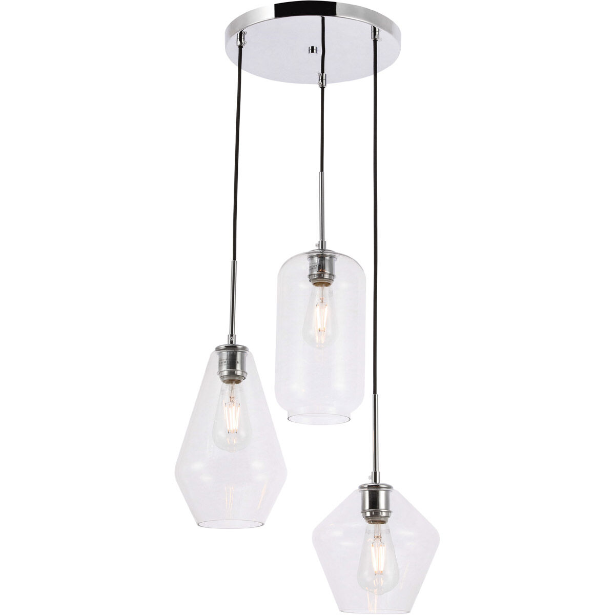 Gene 3 Light 17 inch Chrome Pendant Ceiling Light