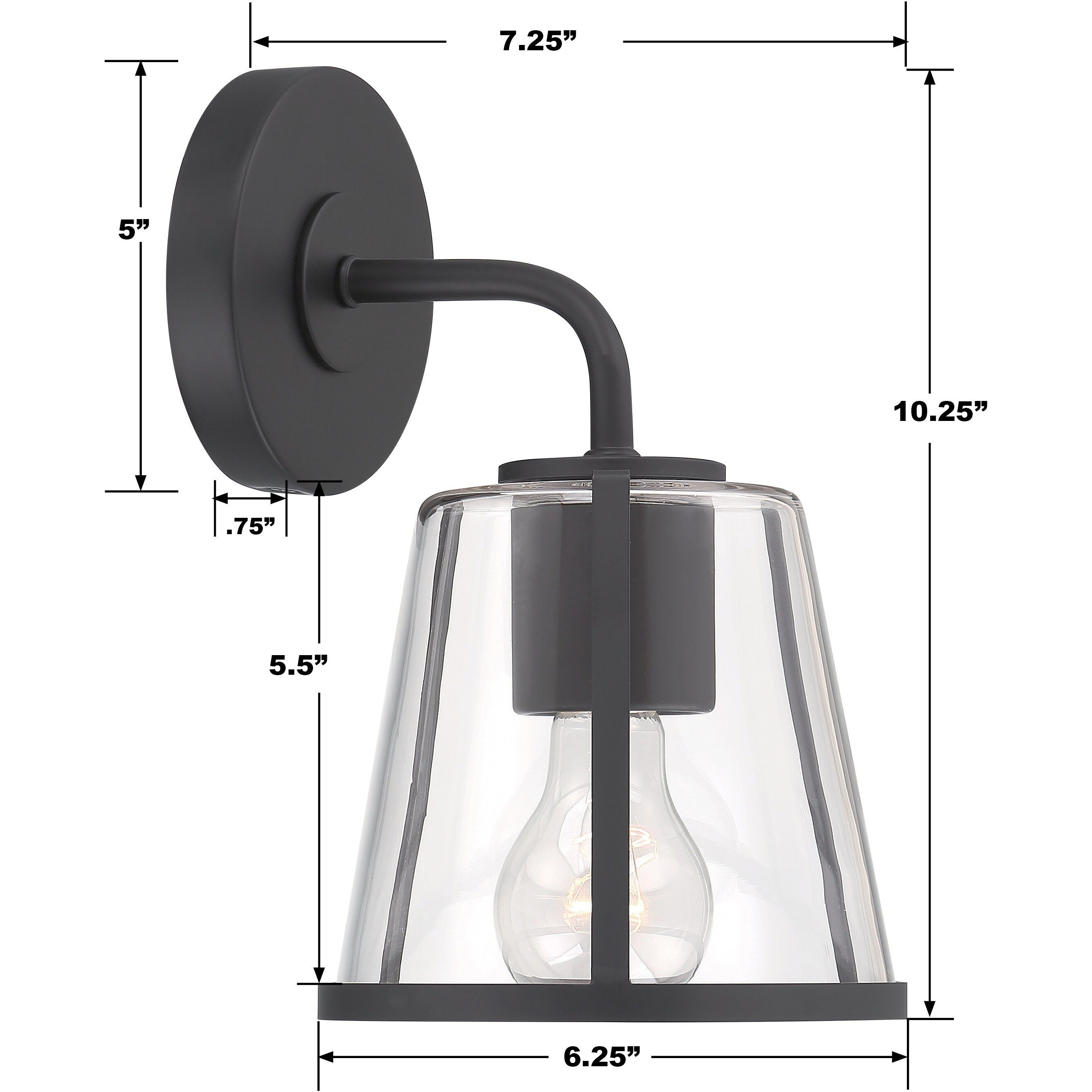 Fulton Bath Sconce Wall Light in Black, Clear