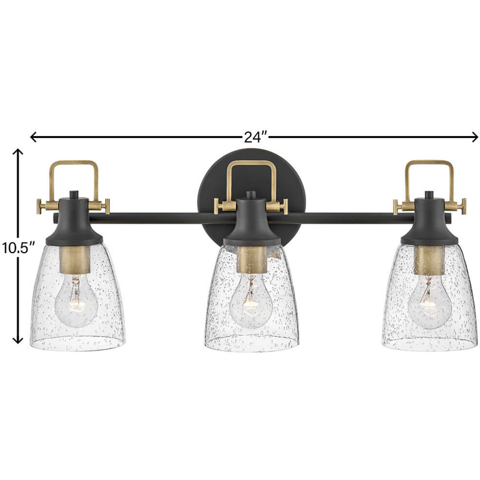 Easton 3 Light 24 inch Black with Heritage Brass Vanity Light Wall Light