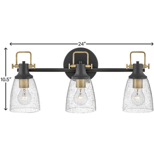 Easton 3 Light 24 inch Black with Heritage Brass Vanity Light Wall Light