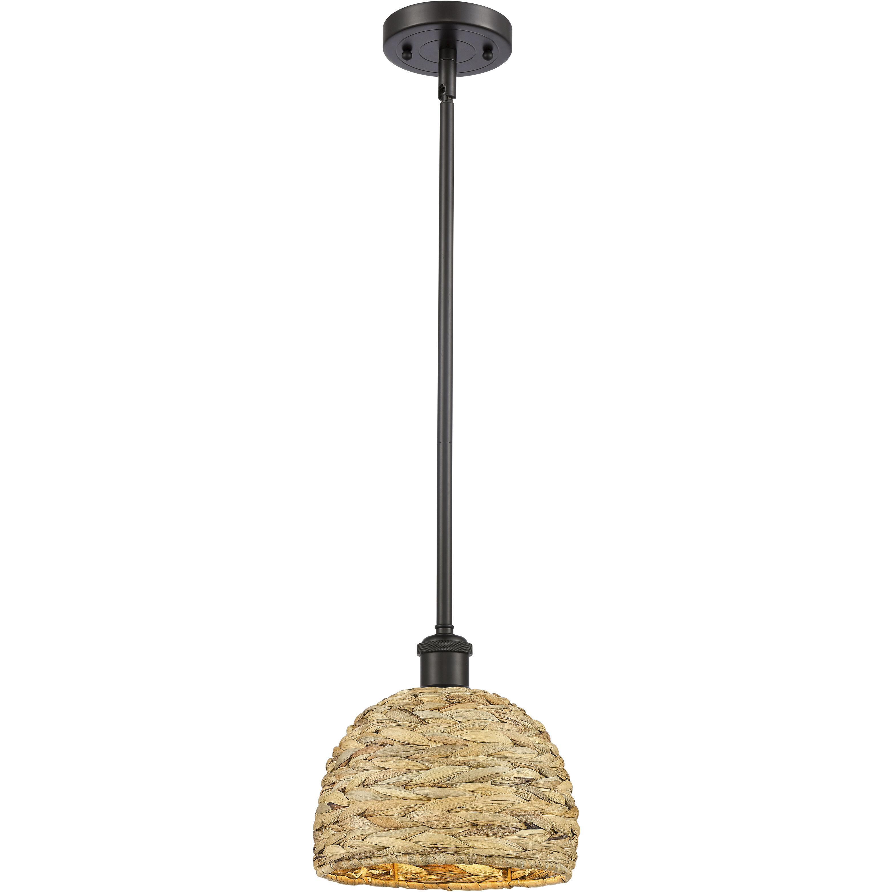 Woven Rattan 1 Light 8 inch Oil Rubbed Bronze Pendant Ceiling Light in Oil Rubbed Bronze and Natural