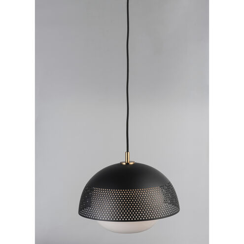 Perf 1 Light 14 inch Black/Satin Brass Single Pendant Ceiling Light in Black and Satin Brass, Bulb Not Included