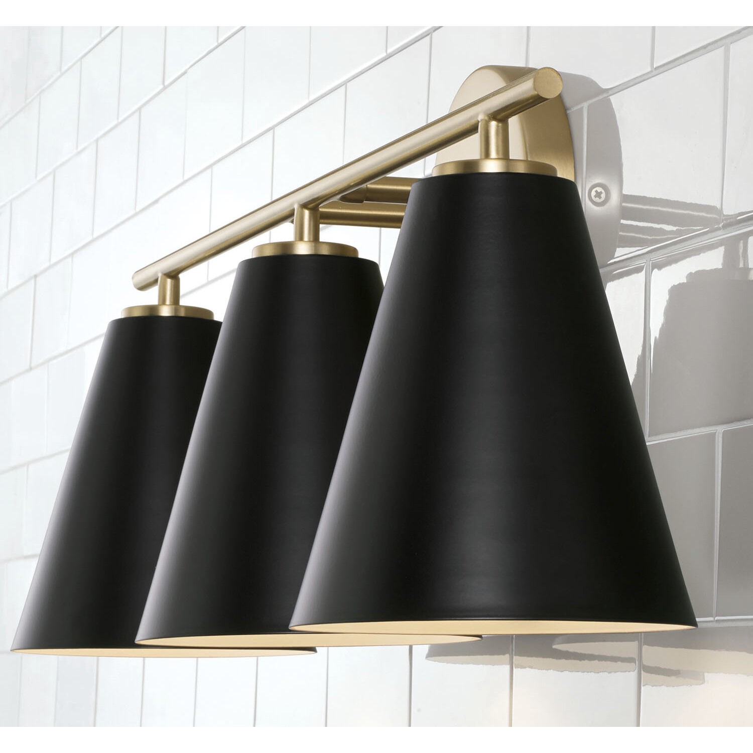 Charlie 3 Light 24 inch Matte Brass Vanity Light Wall Light in Matte Black with White Interior