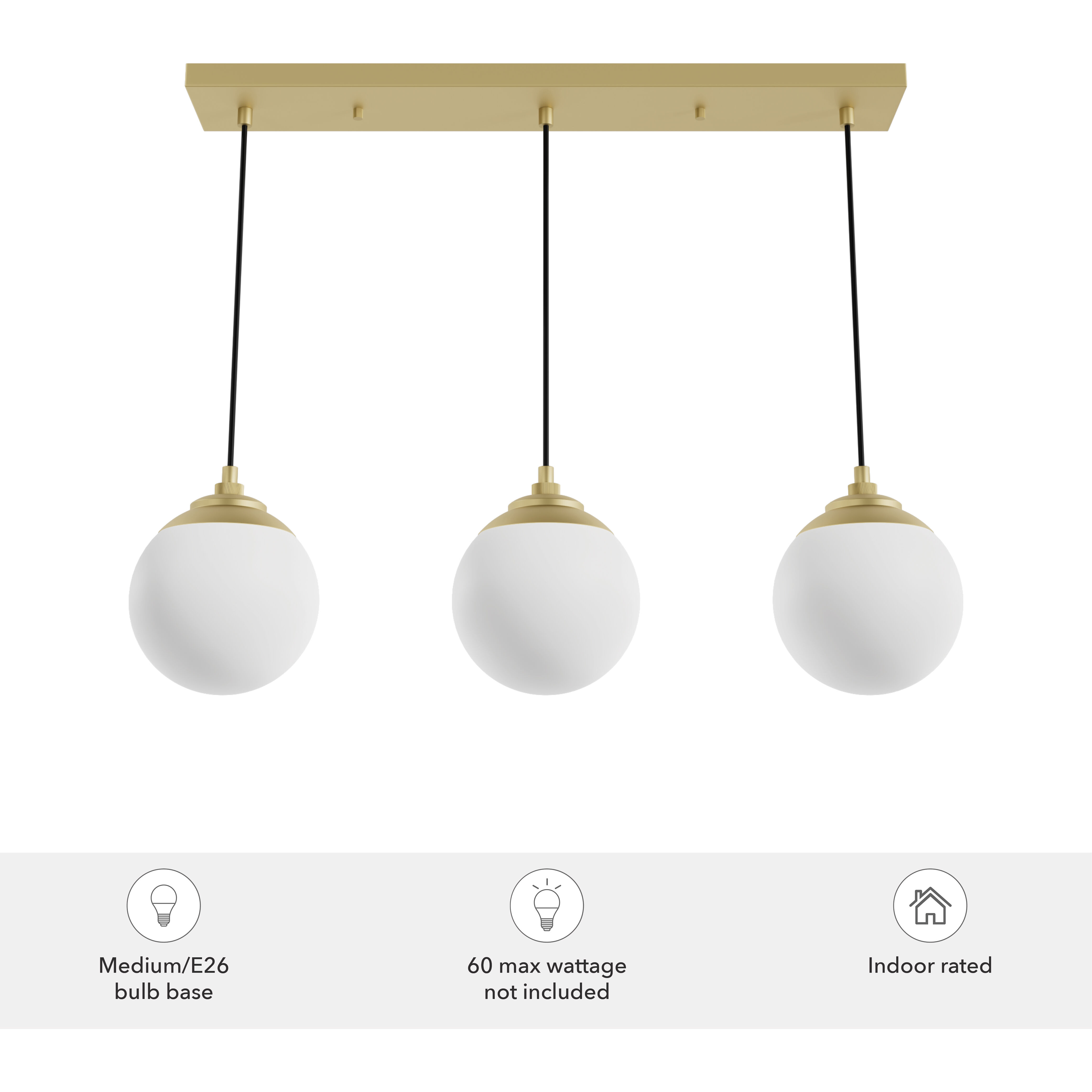 Hepburn 3 Light 7.25 inch Modern Brass Linear Cluster Pendant Ceiling Light, Medium