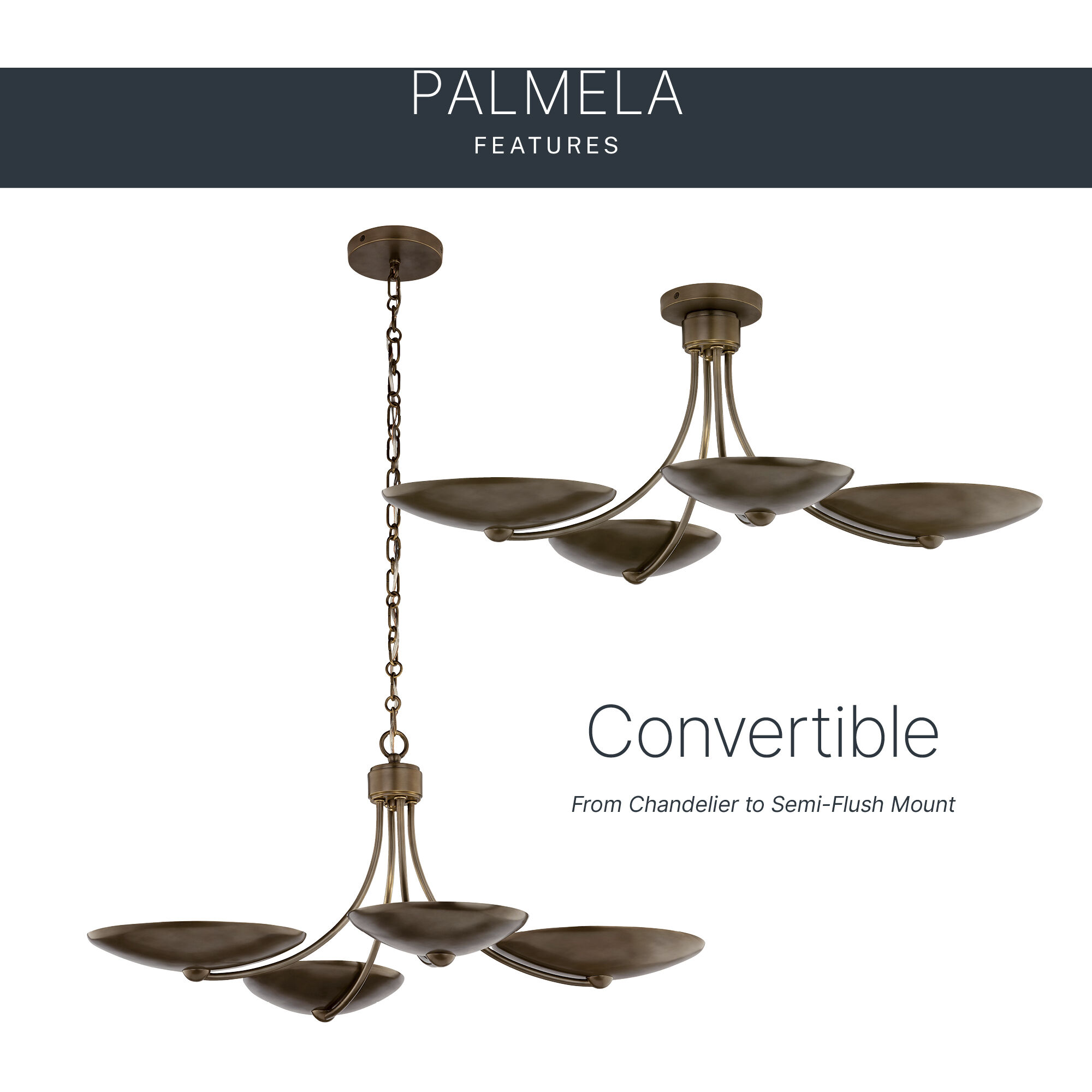 Palmela 4 Light Lacquered Bronze Convertible Chandelier Ceiling Light