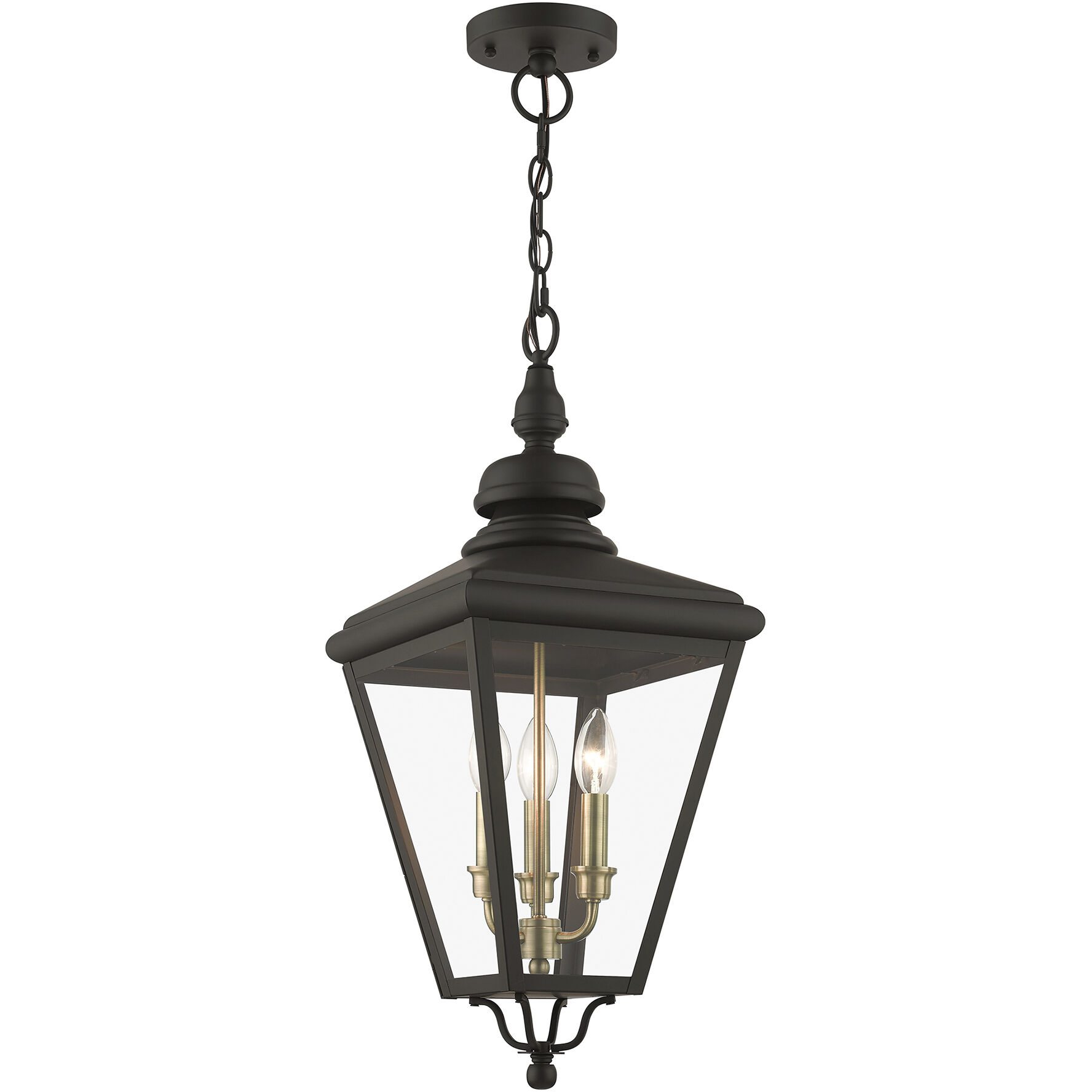 Adams 3 Light 10.63 inch Bronze with Antique Brass Finish Cluster Outdoor Large Pendant Lantern Ceiling Light in Bronze with Antique Brass Accent