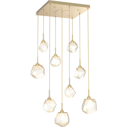Gem LED 30.1 inch Gilded Brass Chandelier Ceiling Light in Amber, 2700K LED, Square Multi-Port