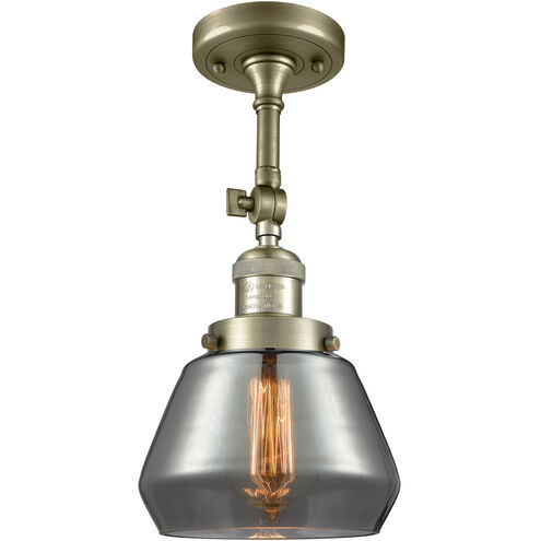 Franklin Restoration Fulton LED 7 inch Antique Brass Semi-Flush Mount Ceiling Light in Plated Smoke Glass, Franklin Restoration
