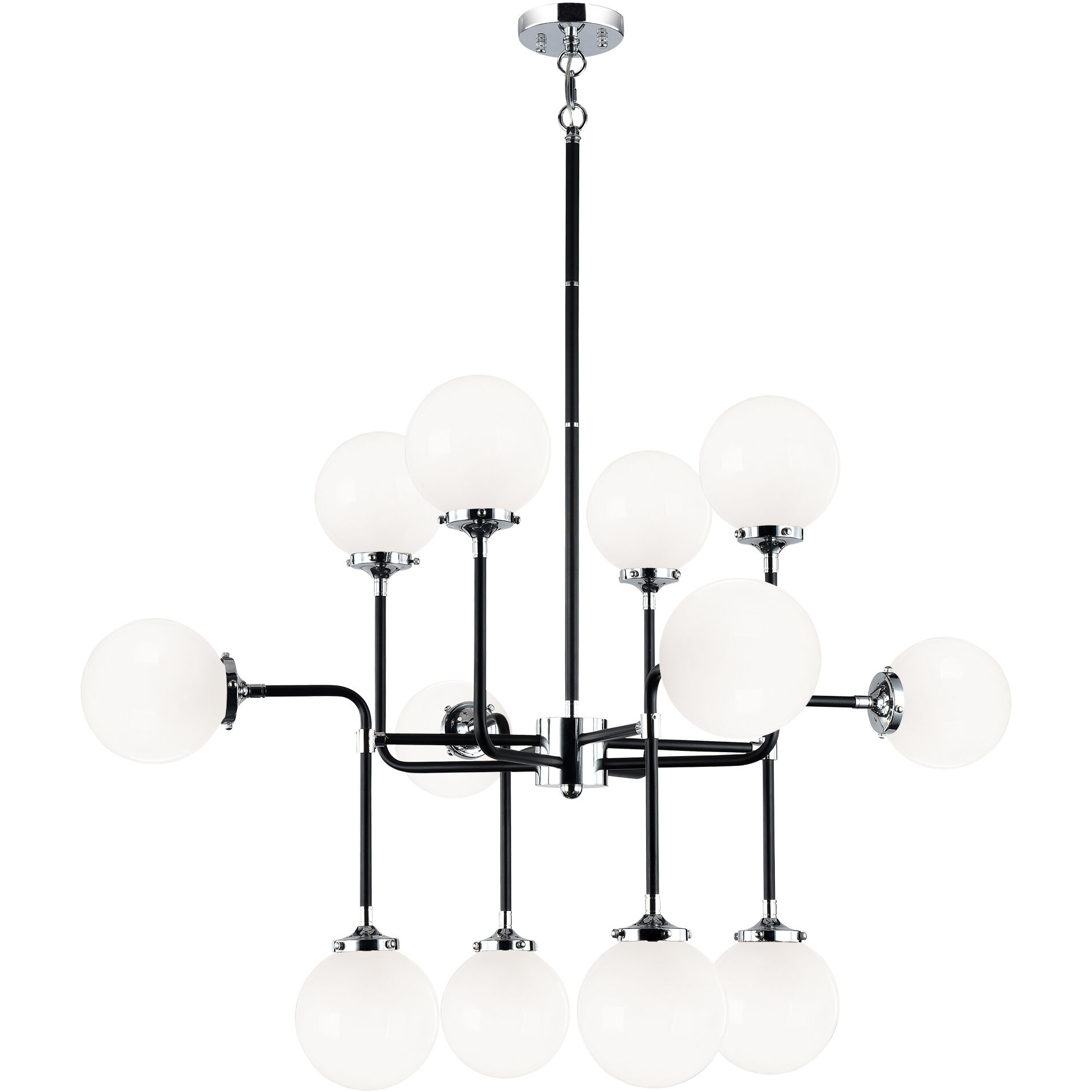 Particles 12 Light 38 inch Black and Chrome Pendant Ceiling Light in Chrome and Opal Glass