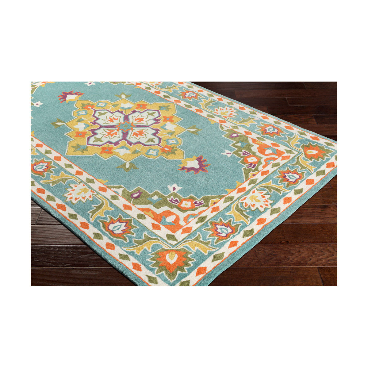 Cosmopolitan 36 X 24 inch Teal/Mustard/Burnt Orange/Bright Orange/Khaki Rugs, Rectangle