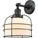 Franklin Restoration Large Bell Cage LED 9 inch Matte Black Sconce Wall Light in Matte White Glass, Franklin Restoration
