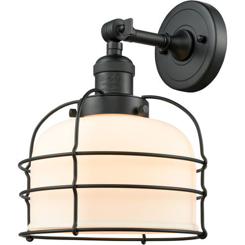 Franklin Restoration Large Bell Cage LED 9 inch Matte Black Sconce Wall Light in Matte White Glass, Franklin Restoration