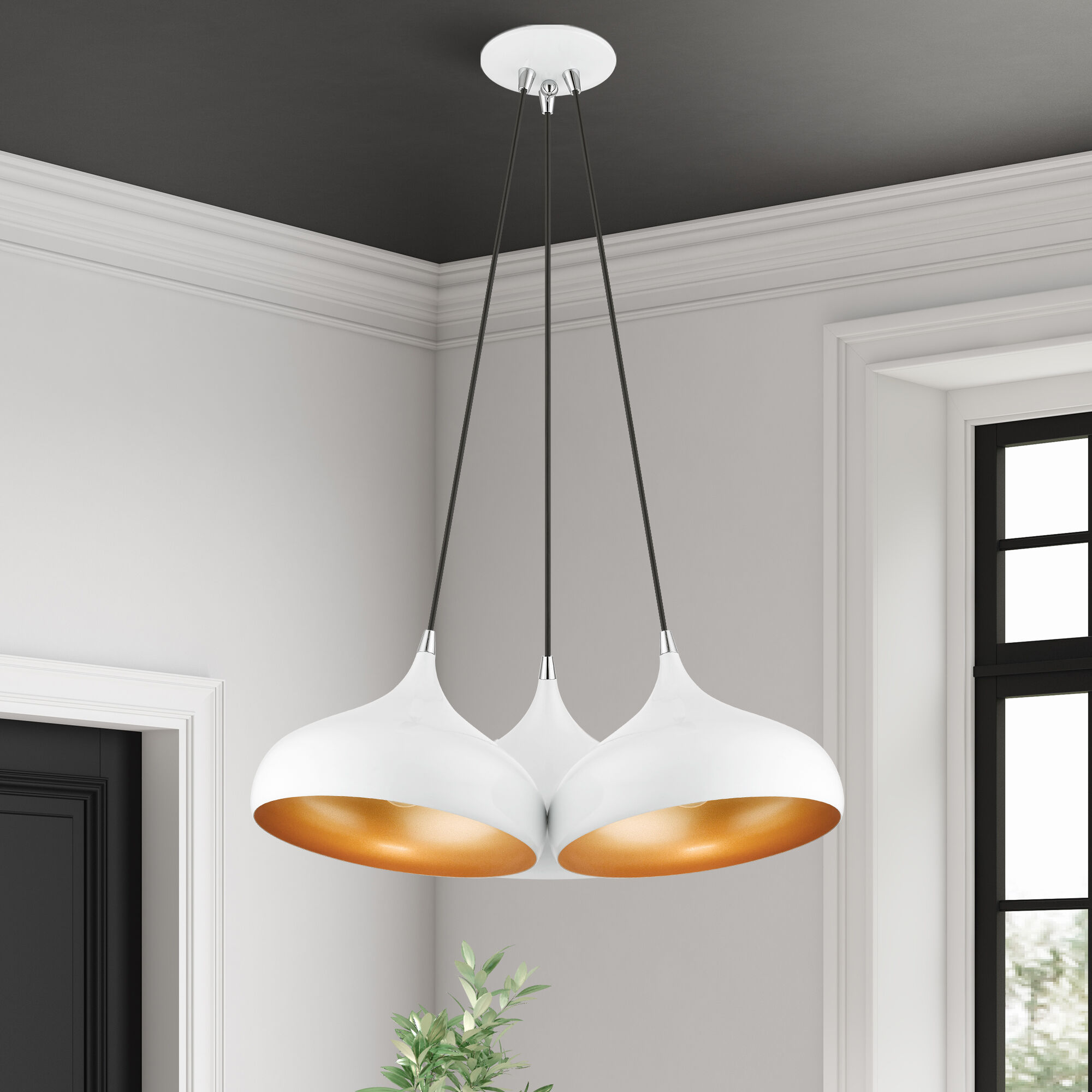 Amador 3 Light 25 inch Shiny White with Polished Chrome Accents Cluster Pendant Ceiling Light