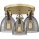Newton Bell 3 Light 19.63 inch Brushed Brass Flush Mount Ceiling Light in Light Smoke Glass