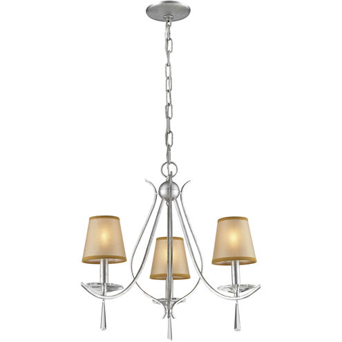 Clarendon 3 Light 16 inch German Silver with Beige and Clear Chandelier Ceiling Light