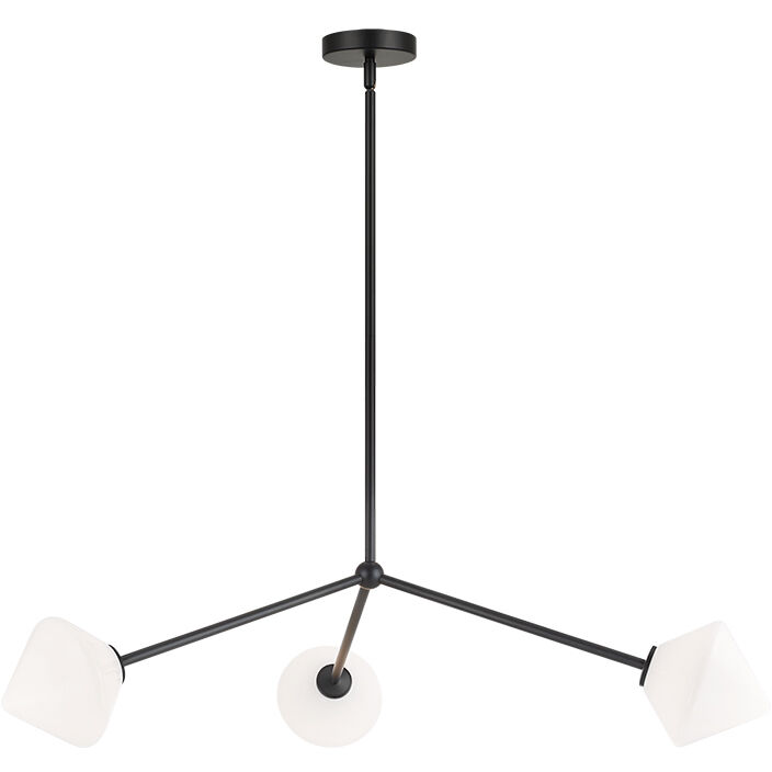 Novo 3 Light 30.38 inch Black Pendant Ceiling Light in Black and Opal Glass