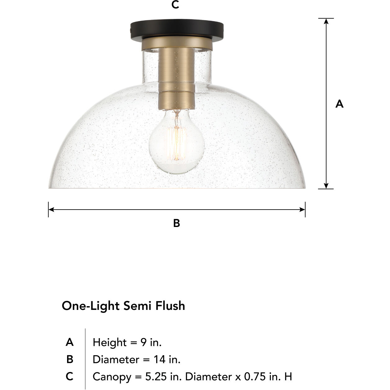 Nova 1 Light 14 inch Matte Black Semi-Flush Mount Ceiling Light