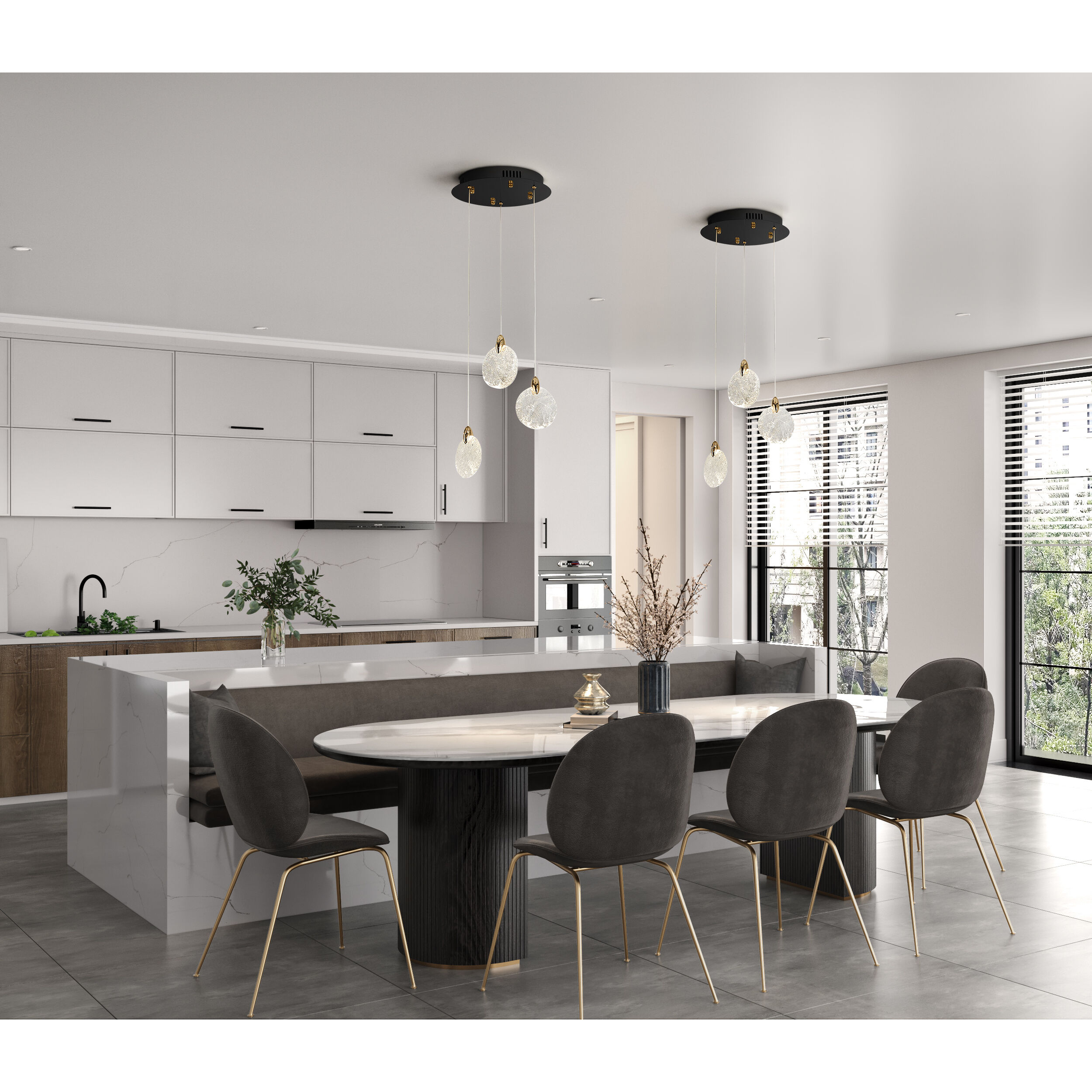 Snowflake LED 11.81 inch Matte Black and Satin Brass Chandelier Ceiling Light