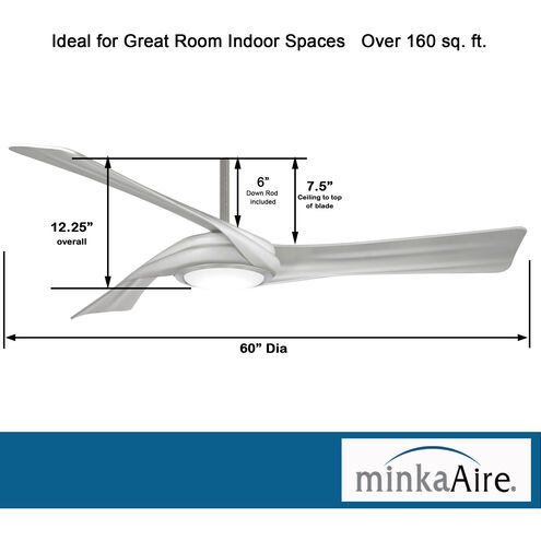 Curl 60 inch Brushed Nickel/Silver with Silver Blades Ceiling Fan
