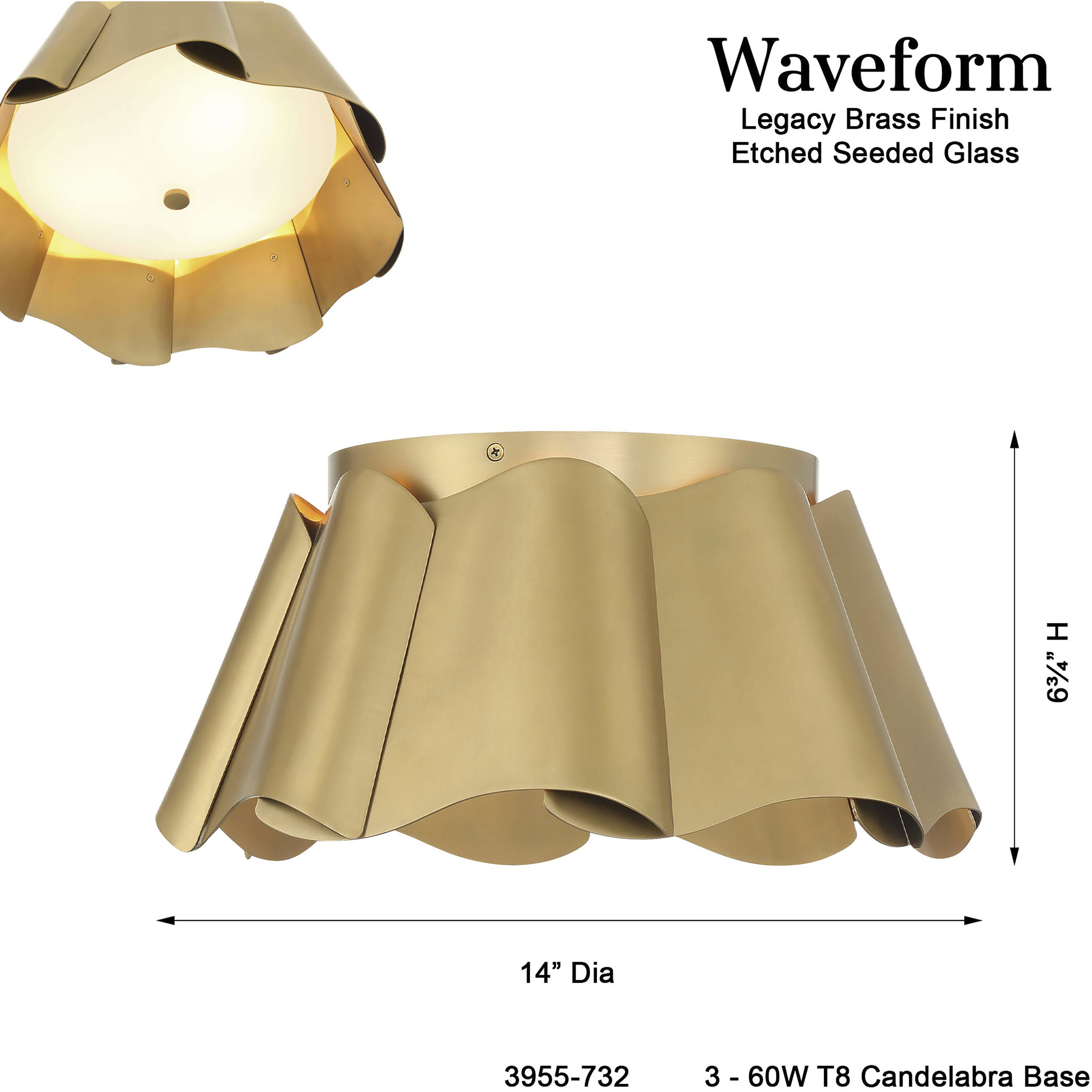 Waveform 3 Light 14 inch Legacy Brass Flush Mount Ceiling Light