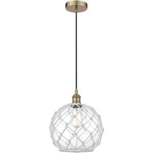 Edison 1 Light 10 inch Antique Brass and Clear and White Mini Pendant Ceiling Light