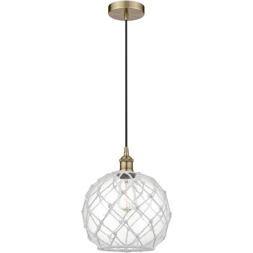 Edison 1 Light 10 inch Antique Brass and Clear and White Mini Pendant Ceiling Light