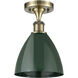 Plymouth Dome 1 Light 7.5 inch Antique Brass Semi-Flush Mount Ceiling Light in Green, 4 lb