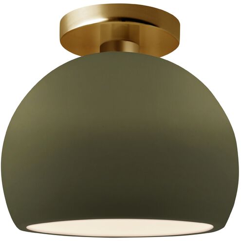 Radiance 1 Light 7 inch Matte Green and Brushed Brass Semi Flush Ceiling Light