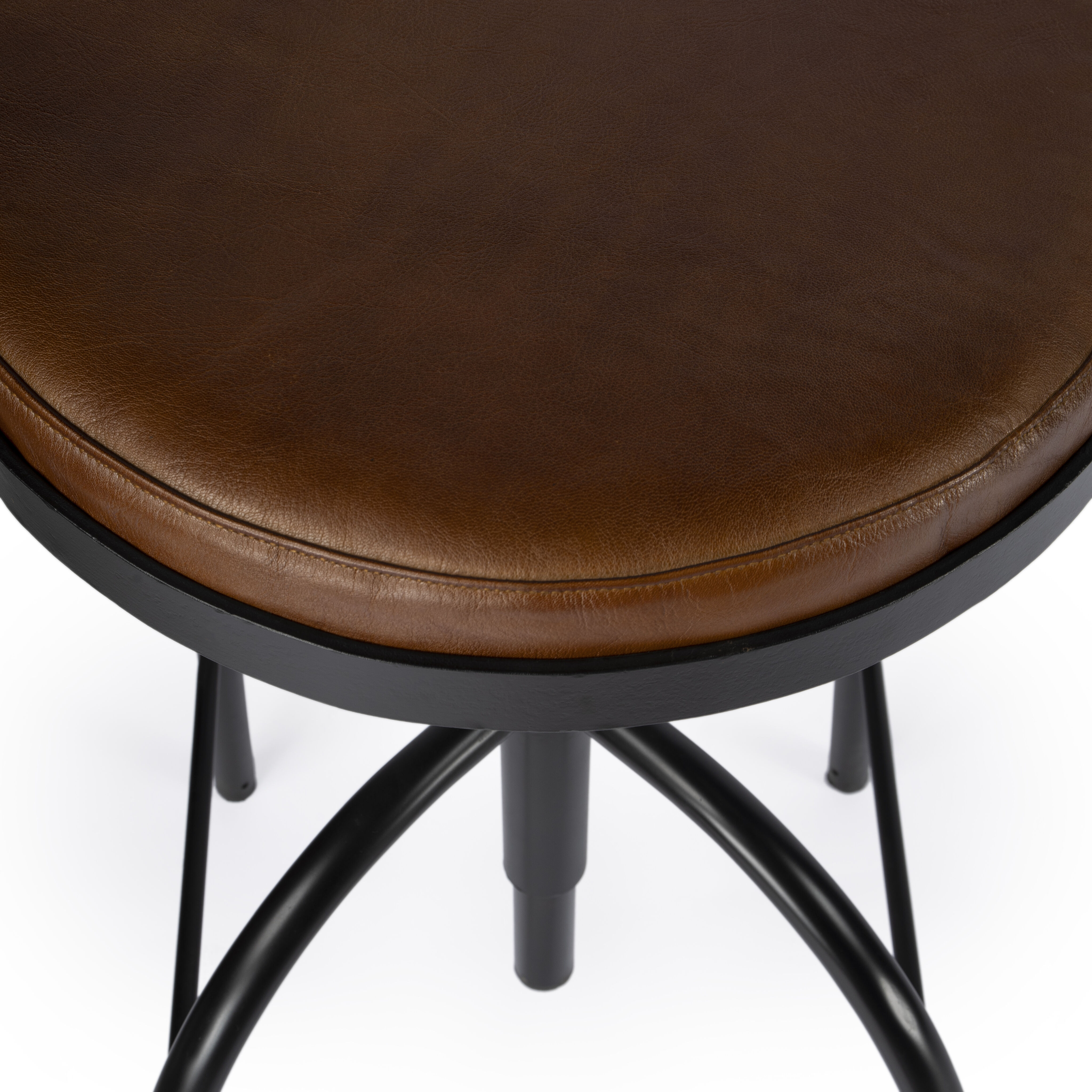 Clyde Leather 25" Adjustable Bar Stool in Medium Brown