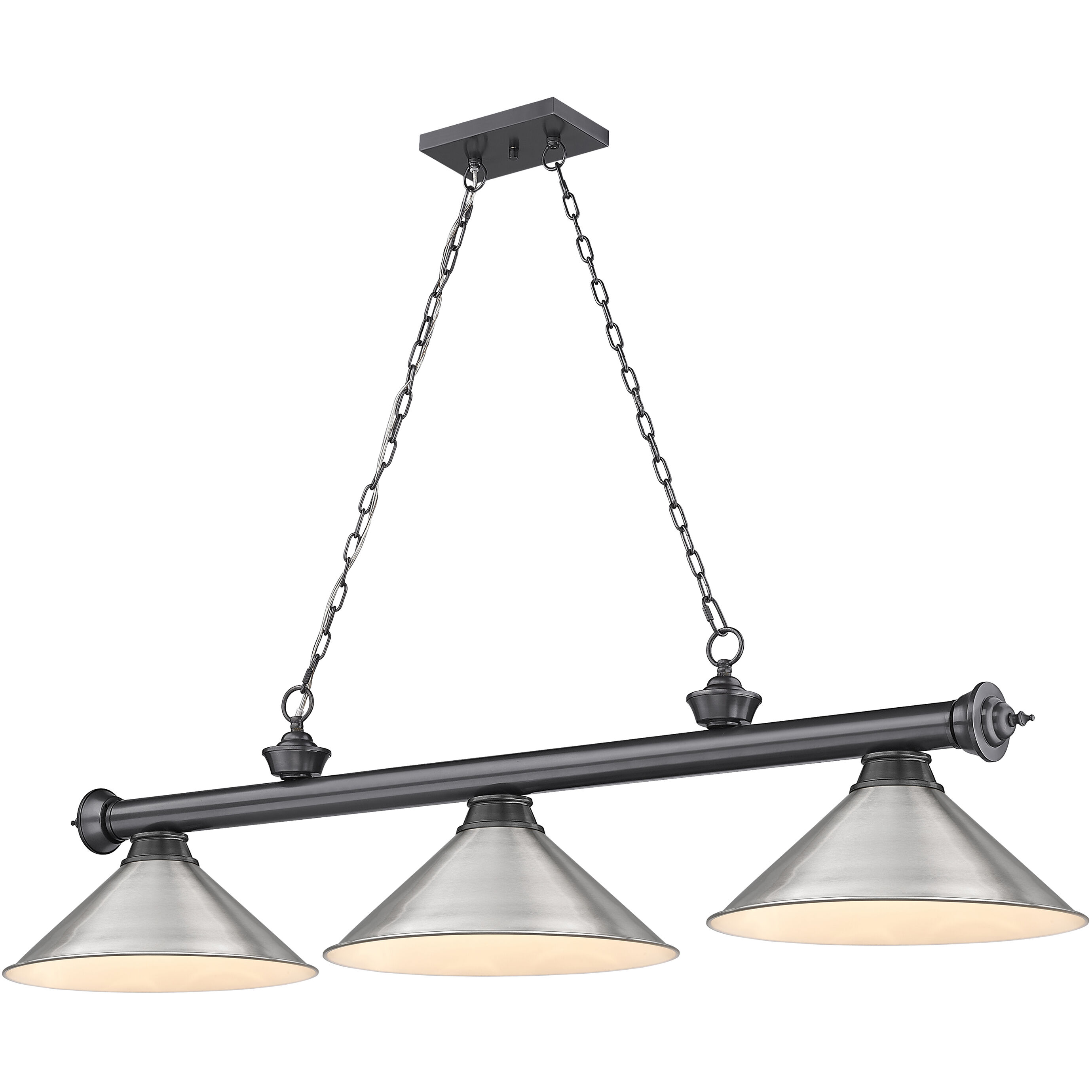 Cordon 3 Light 57.25 inch Bronze Plate Billiard Ceiling Light in Brushed Nickel Steel