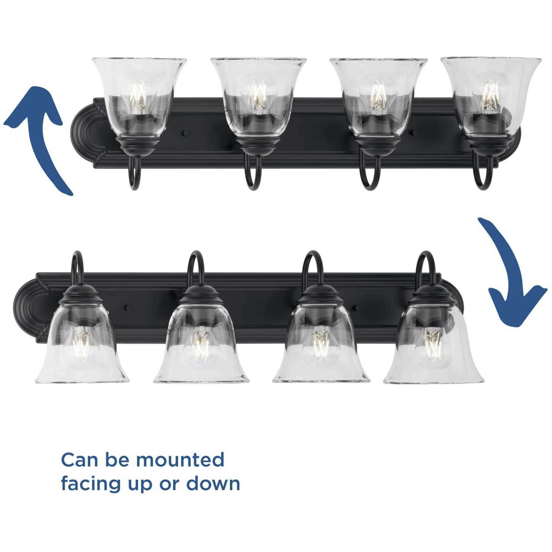 Clear Glass 4 Light 30 inch Matte Black Vanity Light Wall Light