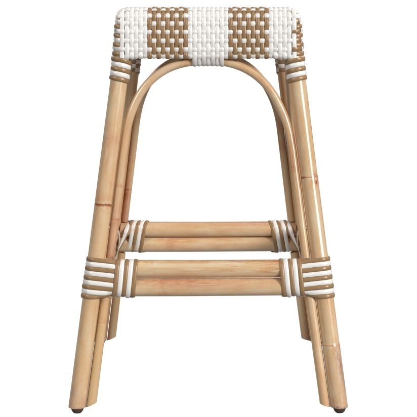 Robias Rectangular Rattan 24.5" Counter Stool in Tan and White Stripe
