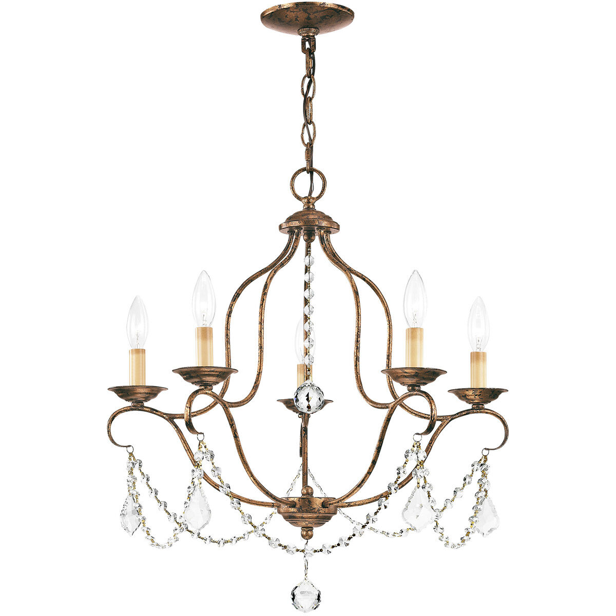 Chesterfield 5 Light 22 inch Hand Applied Venetian Golden Bronze Chandelier Ceiling Light