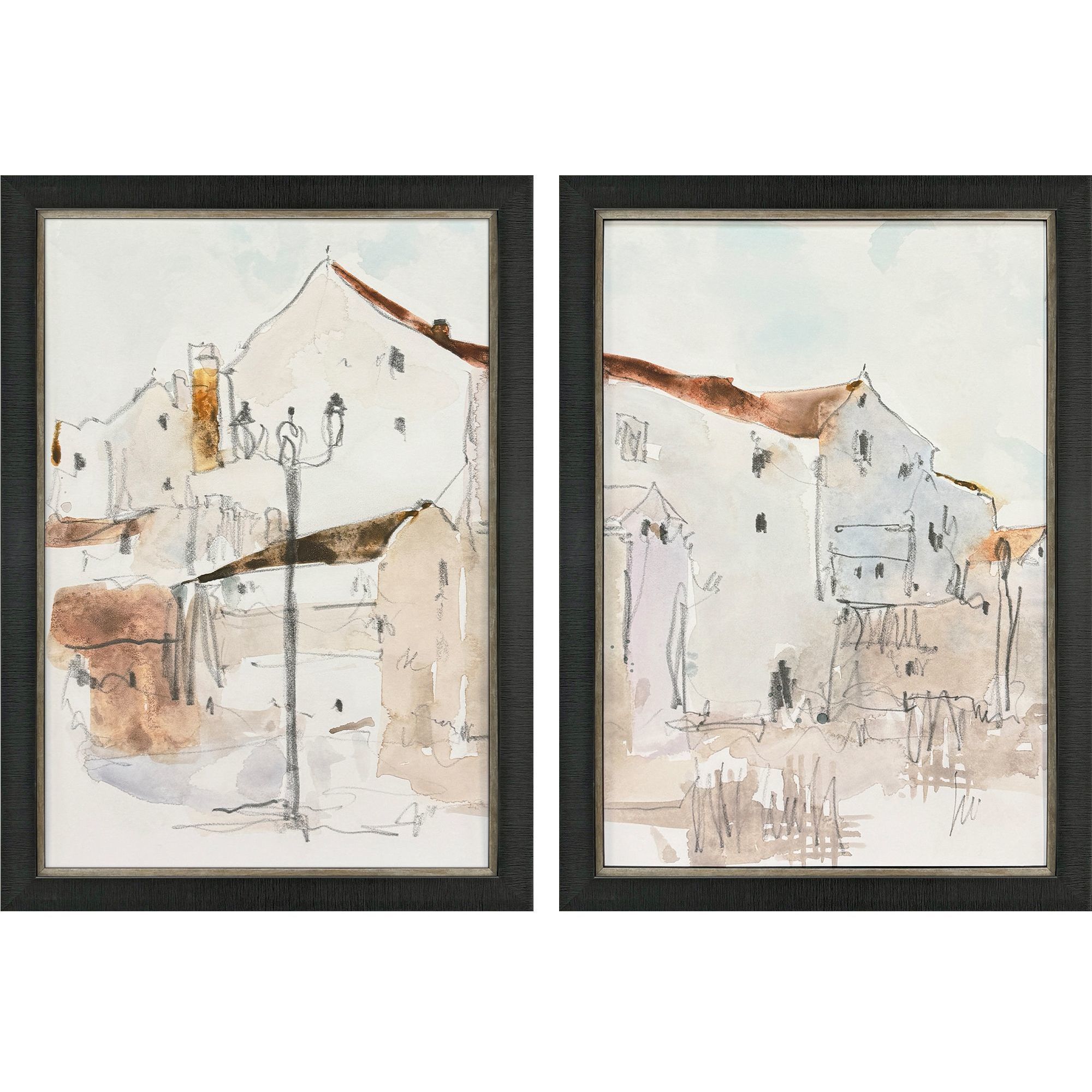 Frigiliana Sketch Brown and Beige and Black and Rust Framed Art