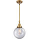 Beacon 1 Light 8 inch Brushed Brass Mini Pendant Ceiling Light in Clear Glass