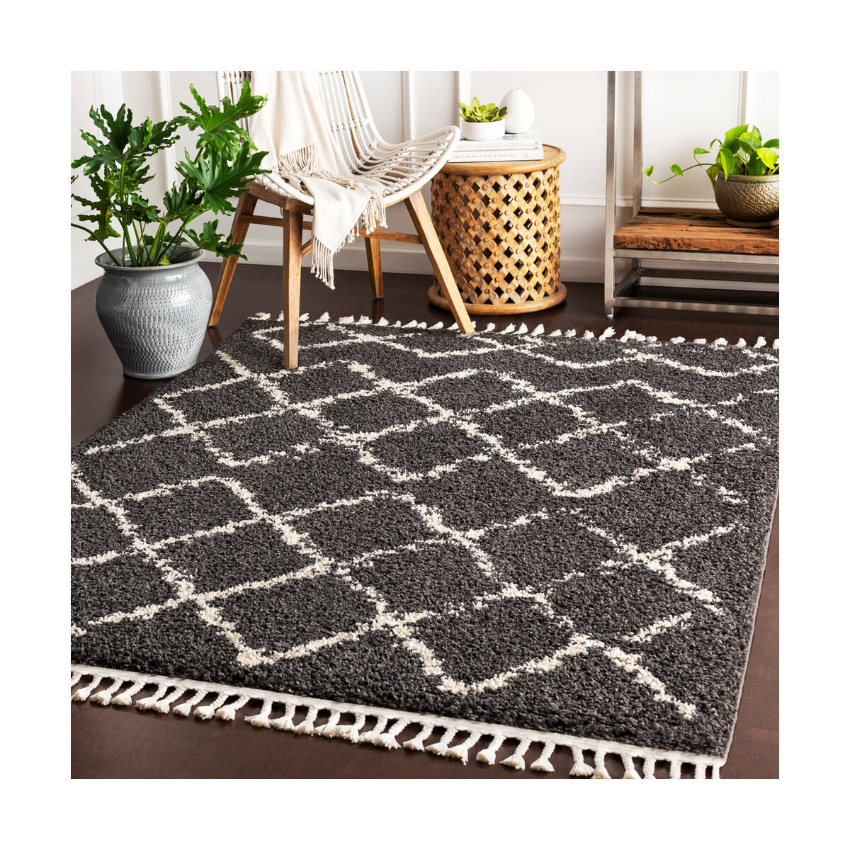 Berber Shag 87 X 63 inch Charcoal/Beige Rugs, Rectangle