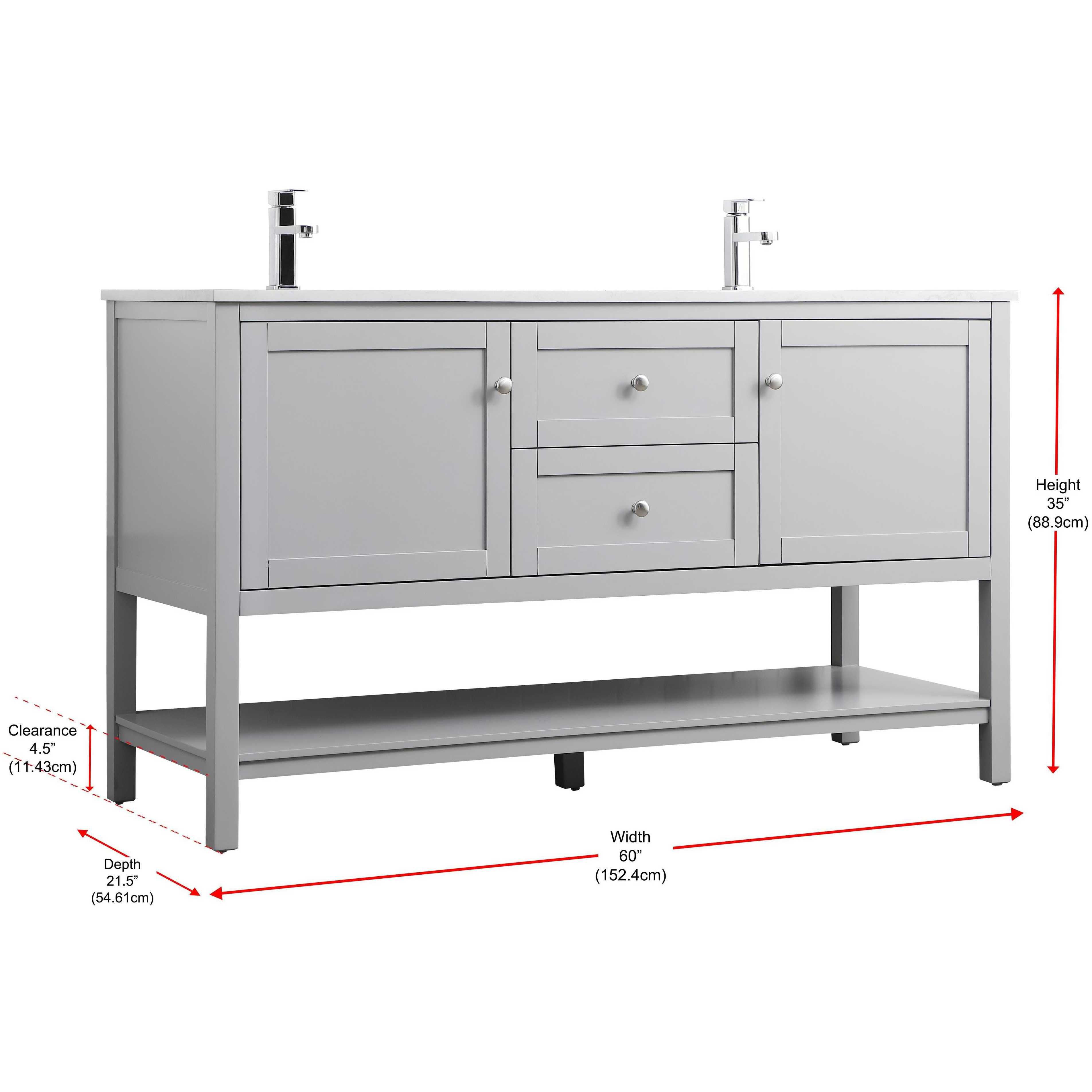 Heath 60 X 21.5 X 35 inch Grey Vanity Sink Set