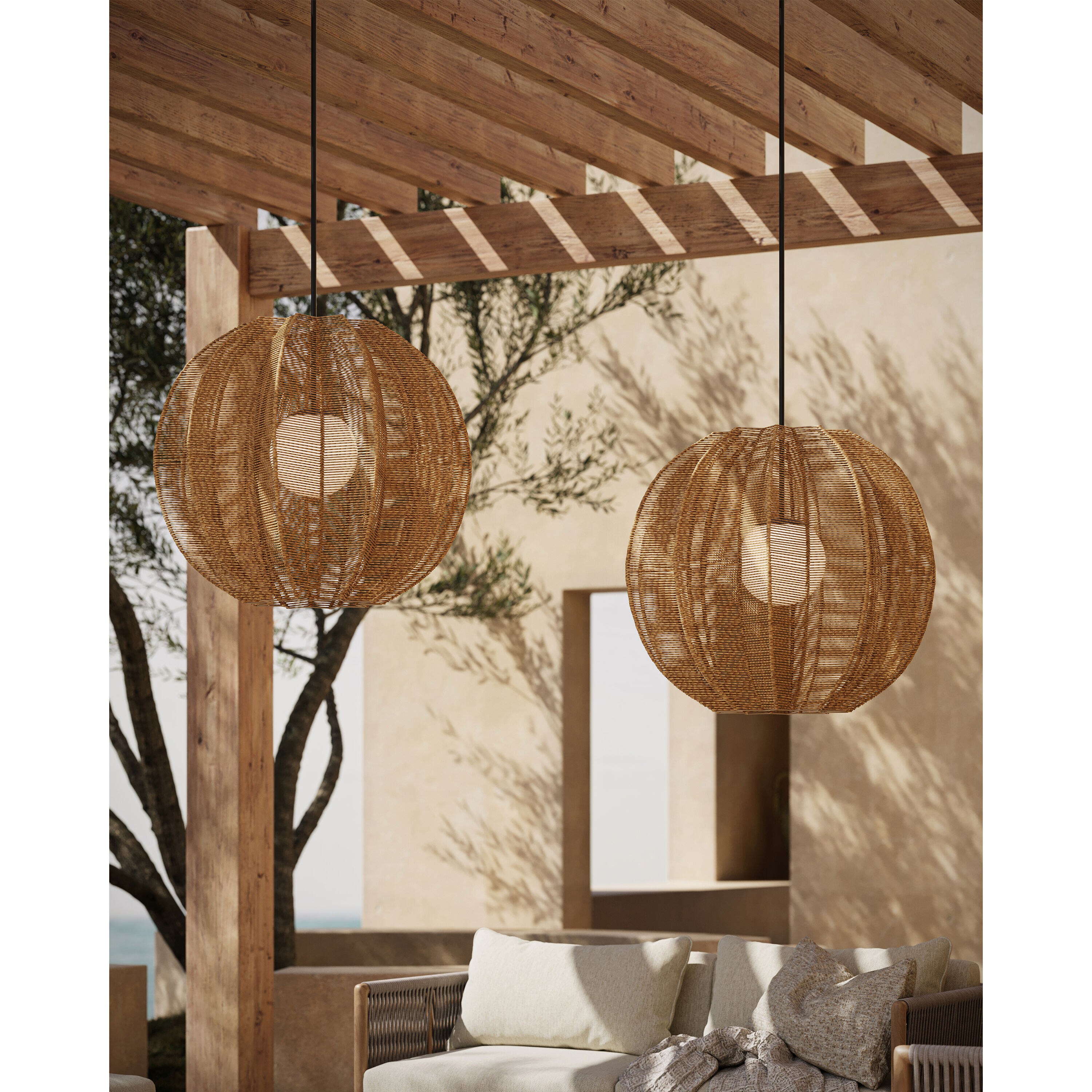 Barbary 1 Light 33.25 inch Natural/Black/Frosted White Outdoor Pendant