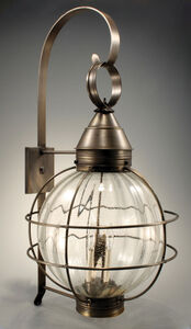 Round Onion 3 Light 35 inch Antique Brass Outdoor Wall Light in Clear Seedy Glass, Three 60W Candelabra